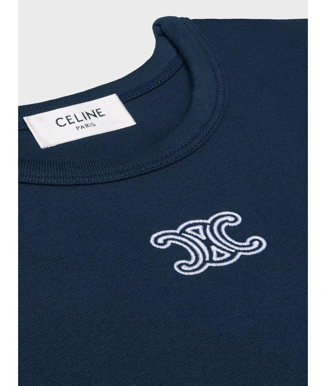CELINE Темно-синяя хлопковая футболка, фото 3