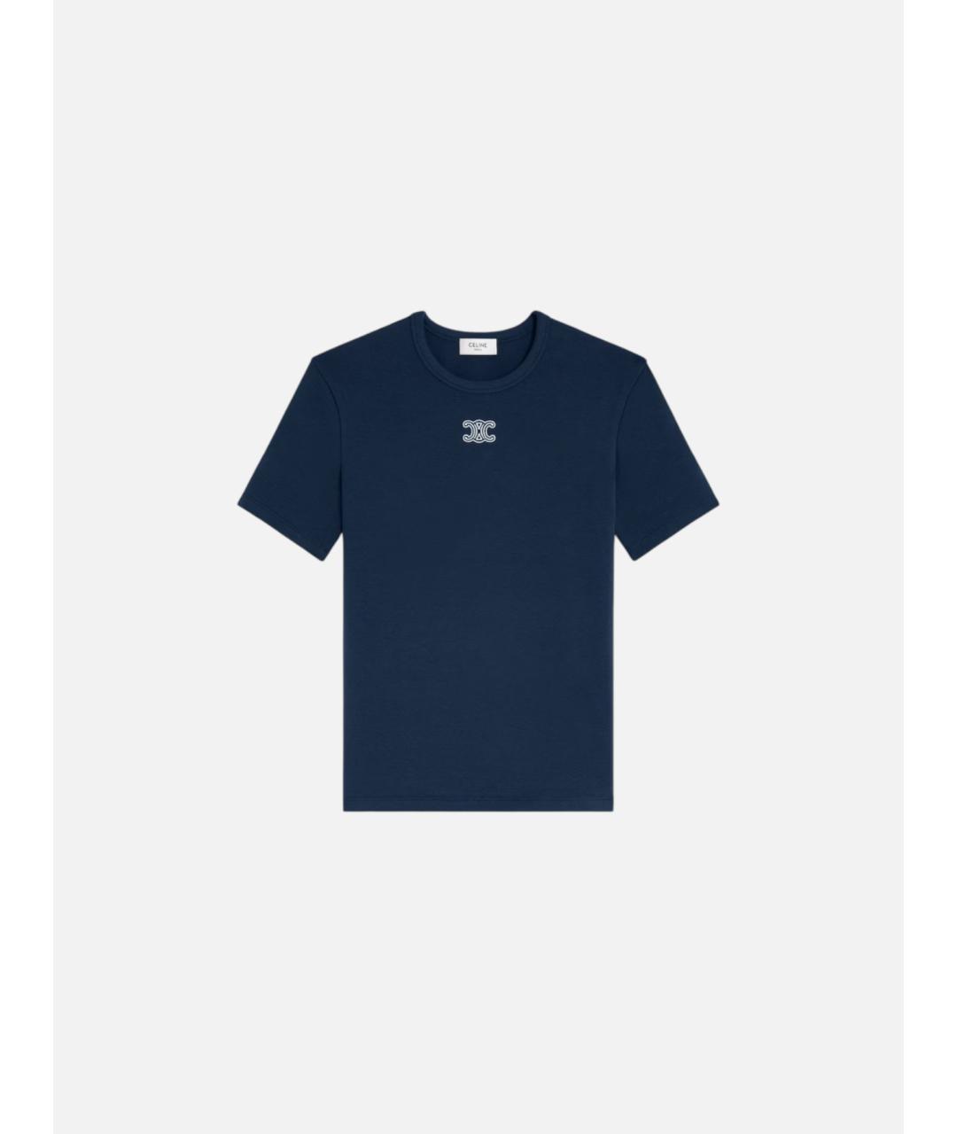 CELINE Темно-синяя хлопковая футболка, фото 4