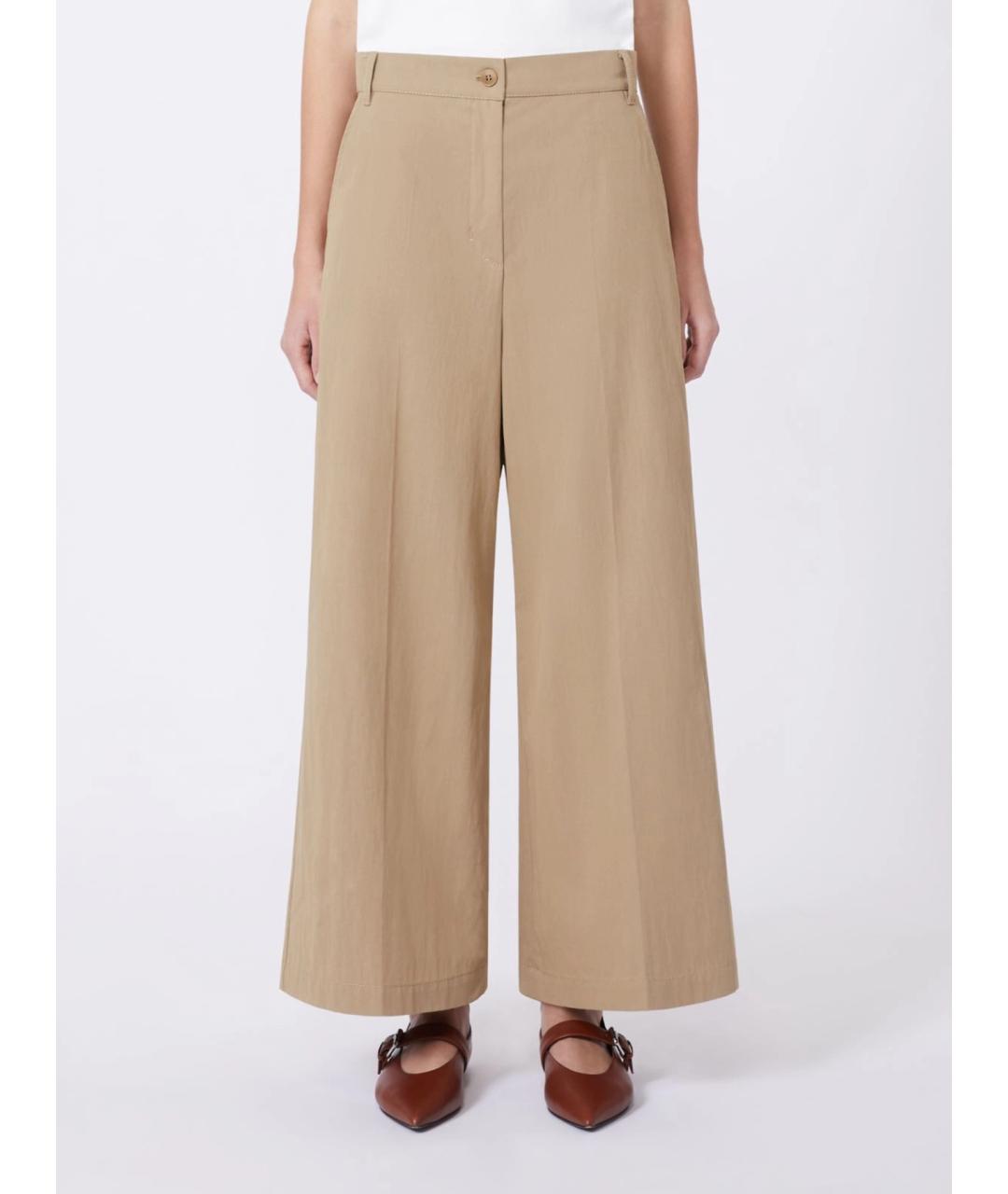 WEEKEND MAX MARA Бежевые хлопковые брюки широкие, фото 3
