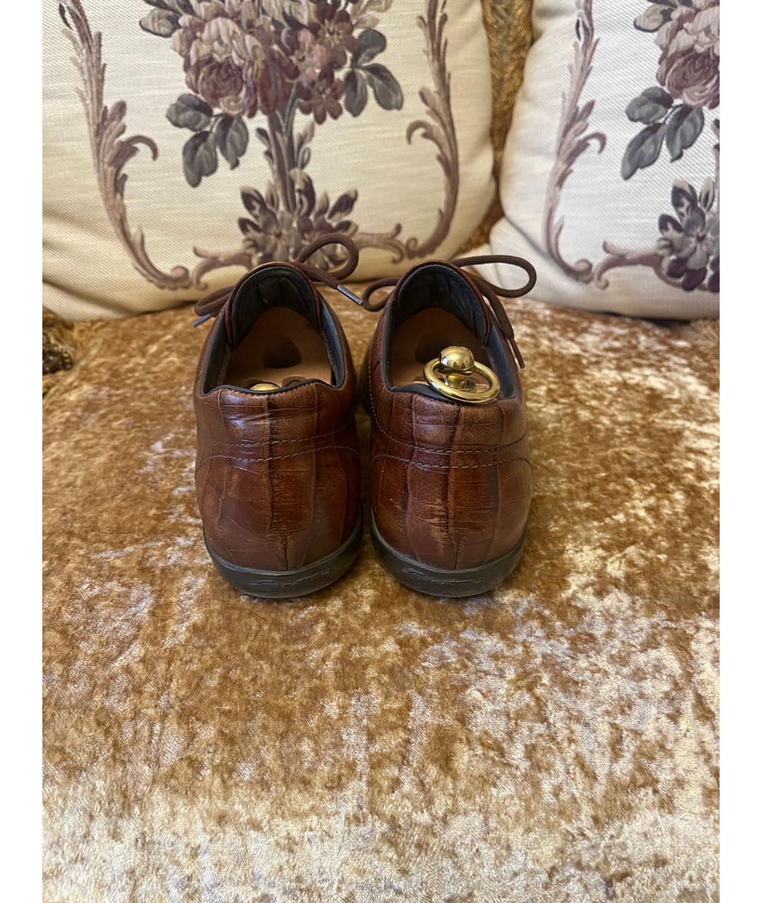 SANTONI Коричневые кожаные низкие ботинки, фото 4