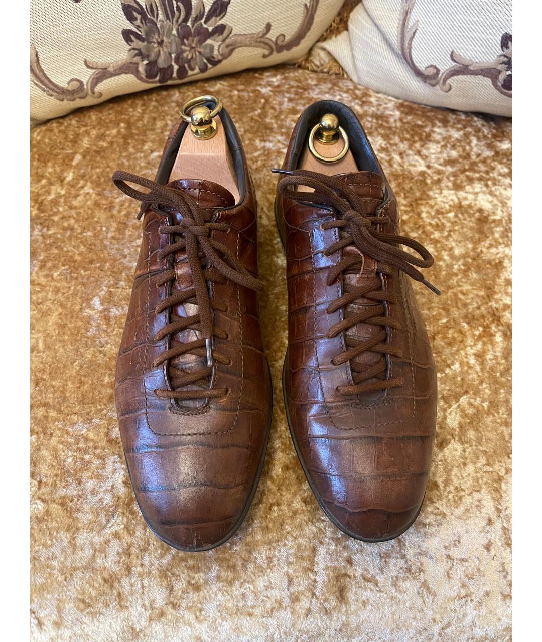 SANTONI Коричневые кожаные низкие ботинки, фото 2