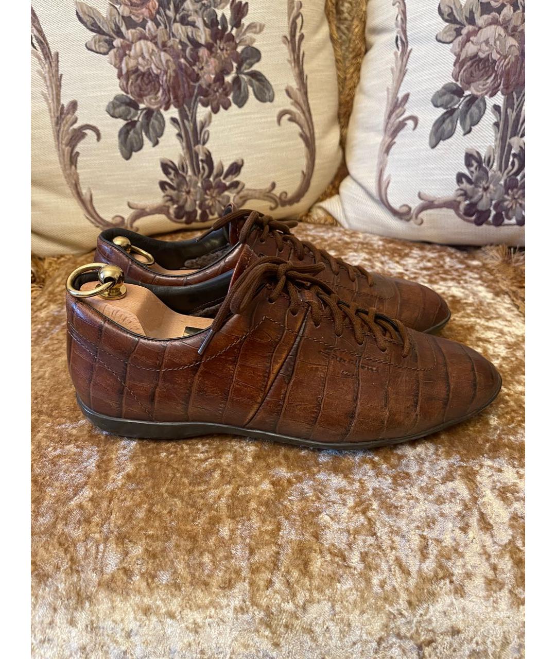 SANTONI Коричневые кожаные низкие ботинки, фото 5