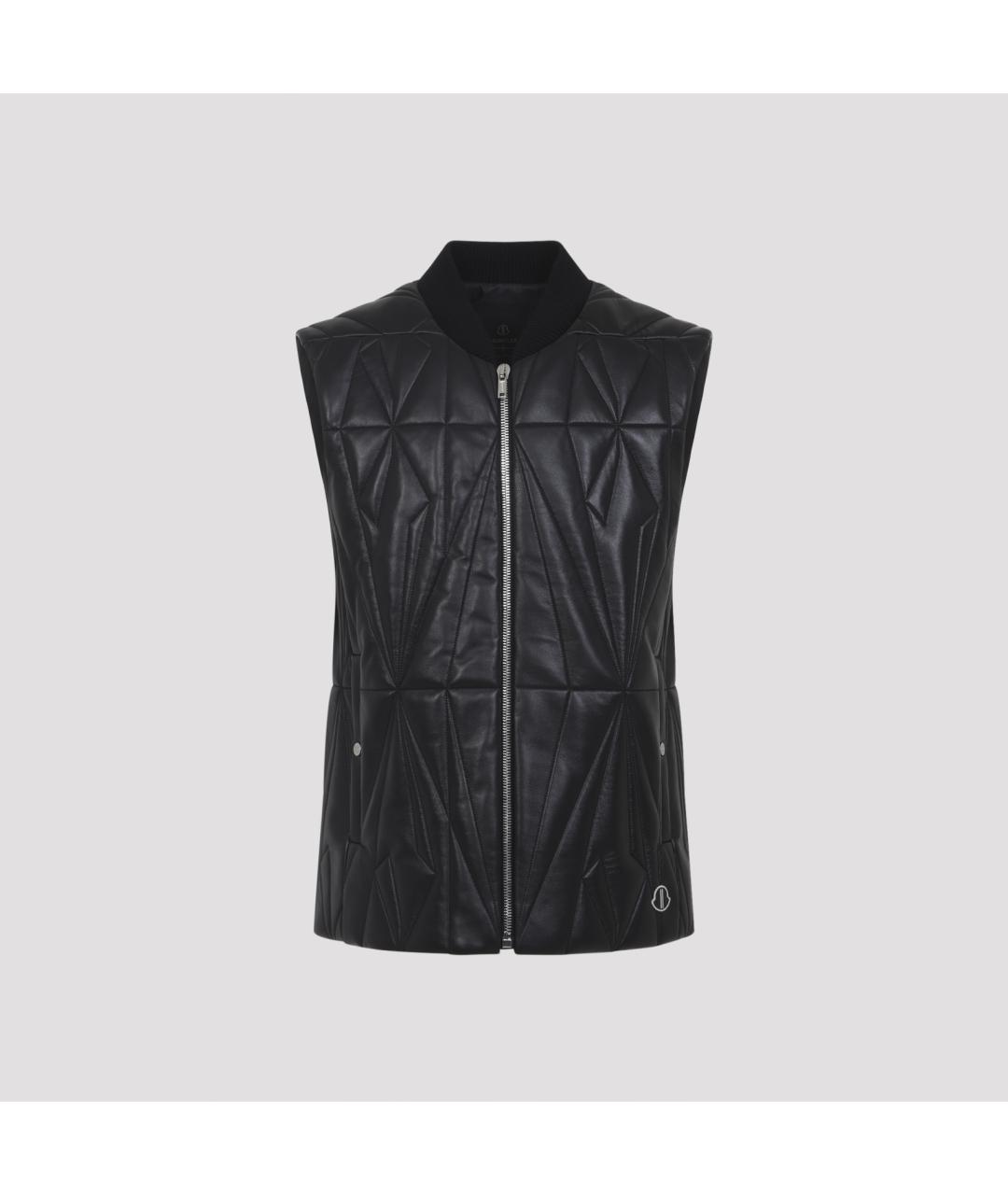 MONCLER Черный кожаный жилет, фото 2