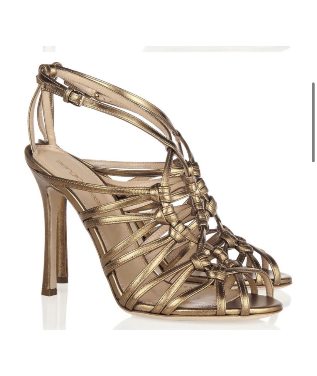 SERGIO ROSSI Золотые кожаные босоножки, фото 5