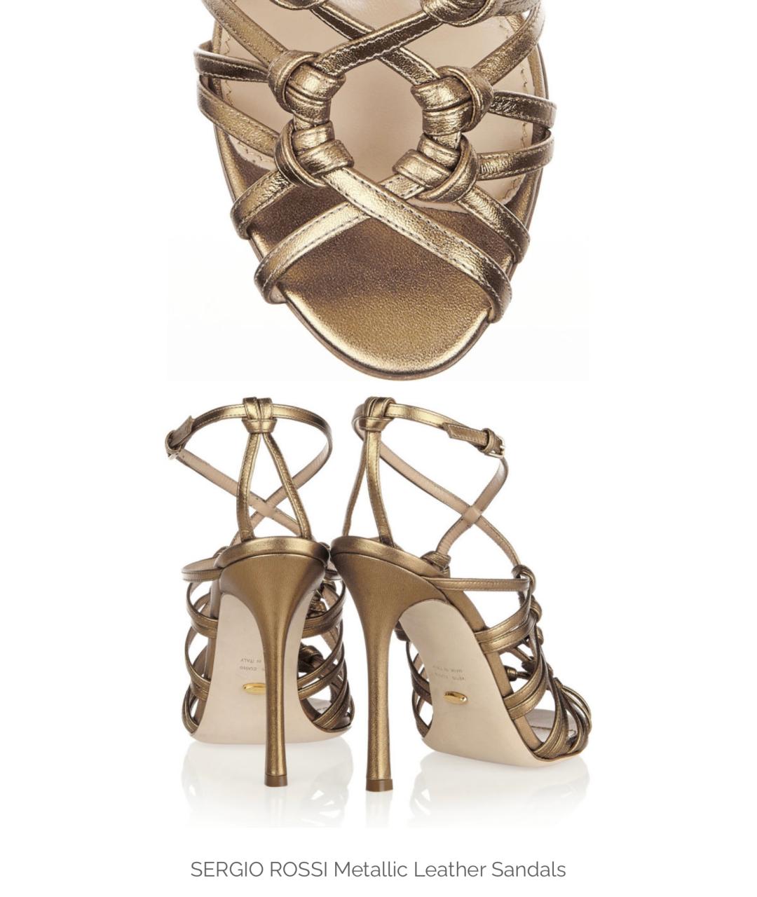 SERGIO ROSSI Золотые кожаные босоножки, фото 6