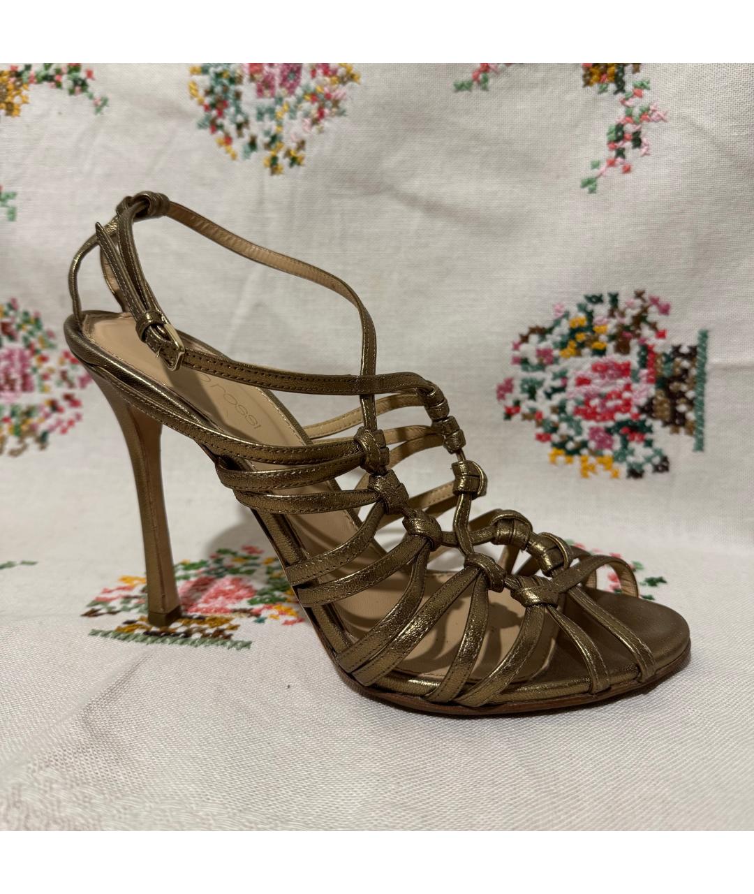 SERGIO ROSSI Золотые кожаные босоножки, фото 7