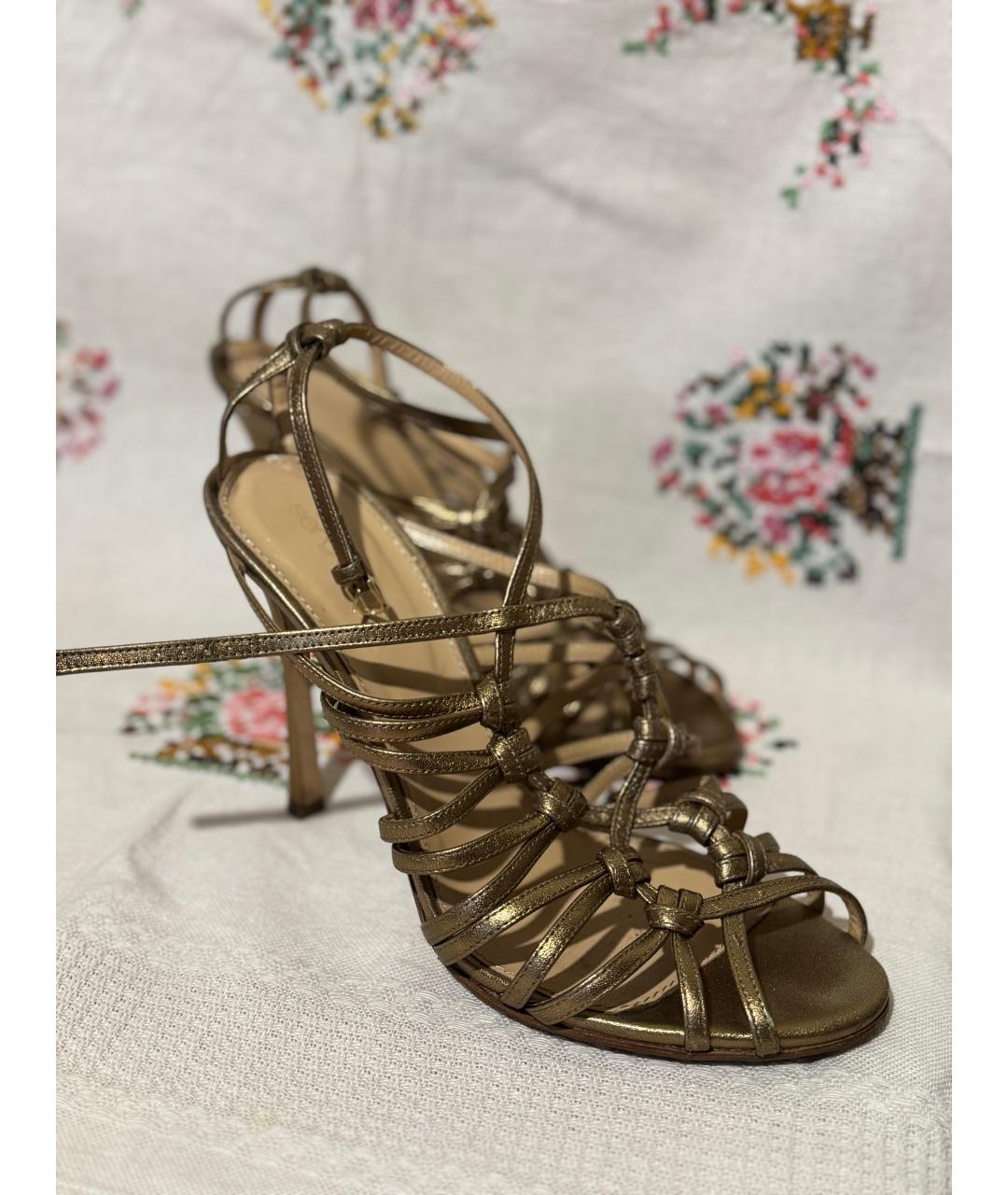 SERGIO ROSSI Золотые кожаные босоножки, фото 4