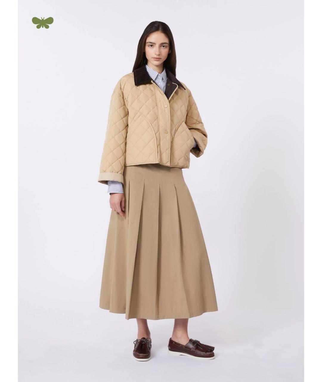 WEEKEND MAX MARA Бежевая хлопковая юбка миди, фото 2