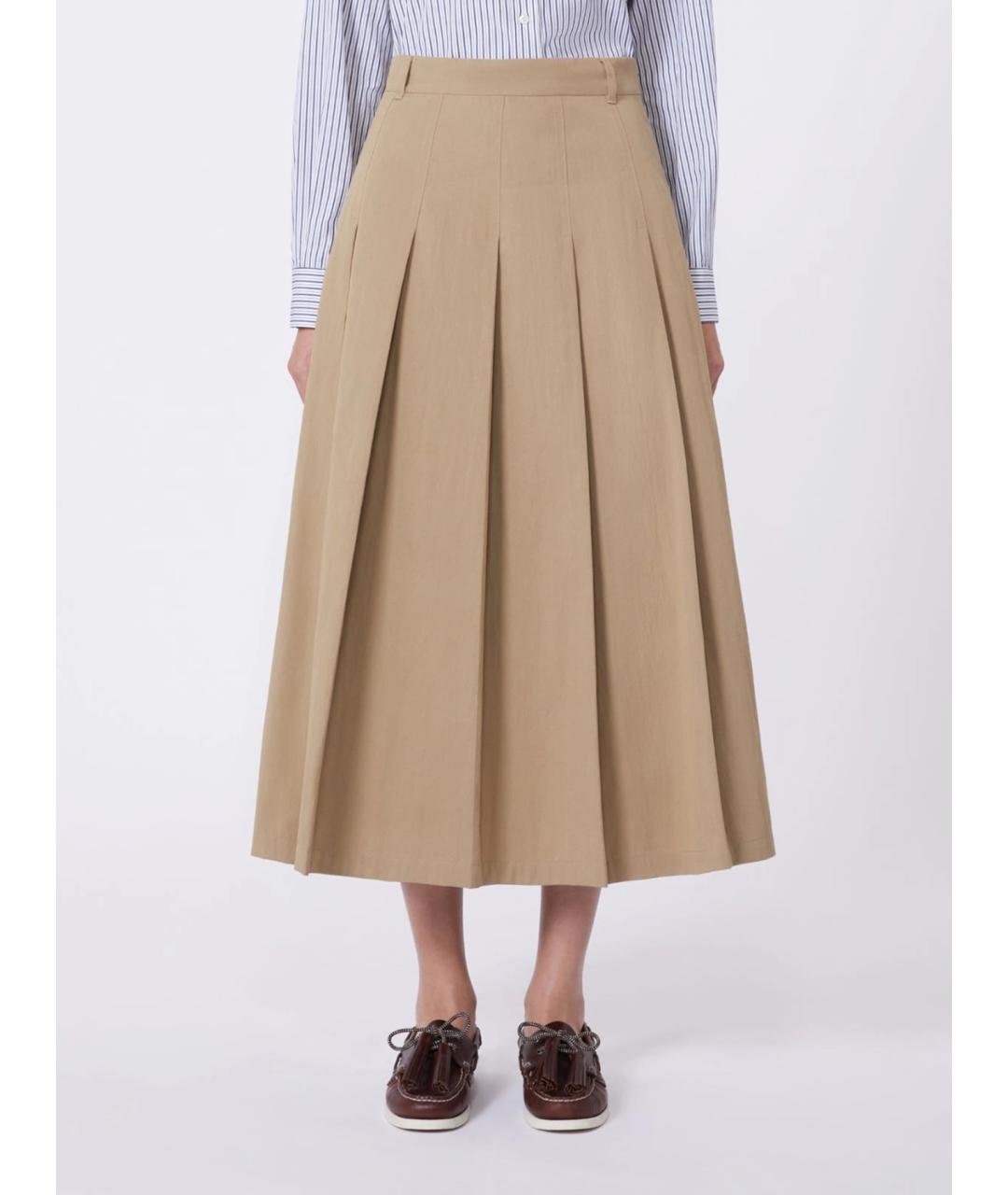 WEEKEND MAX MARA Бежевая хлопковая юбка миди, фото 3