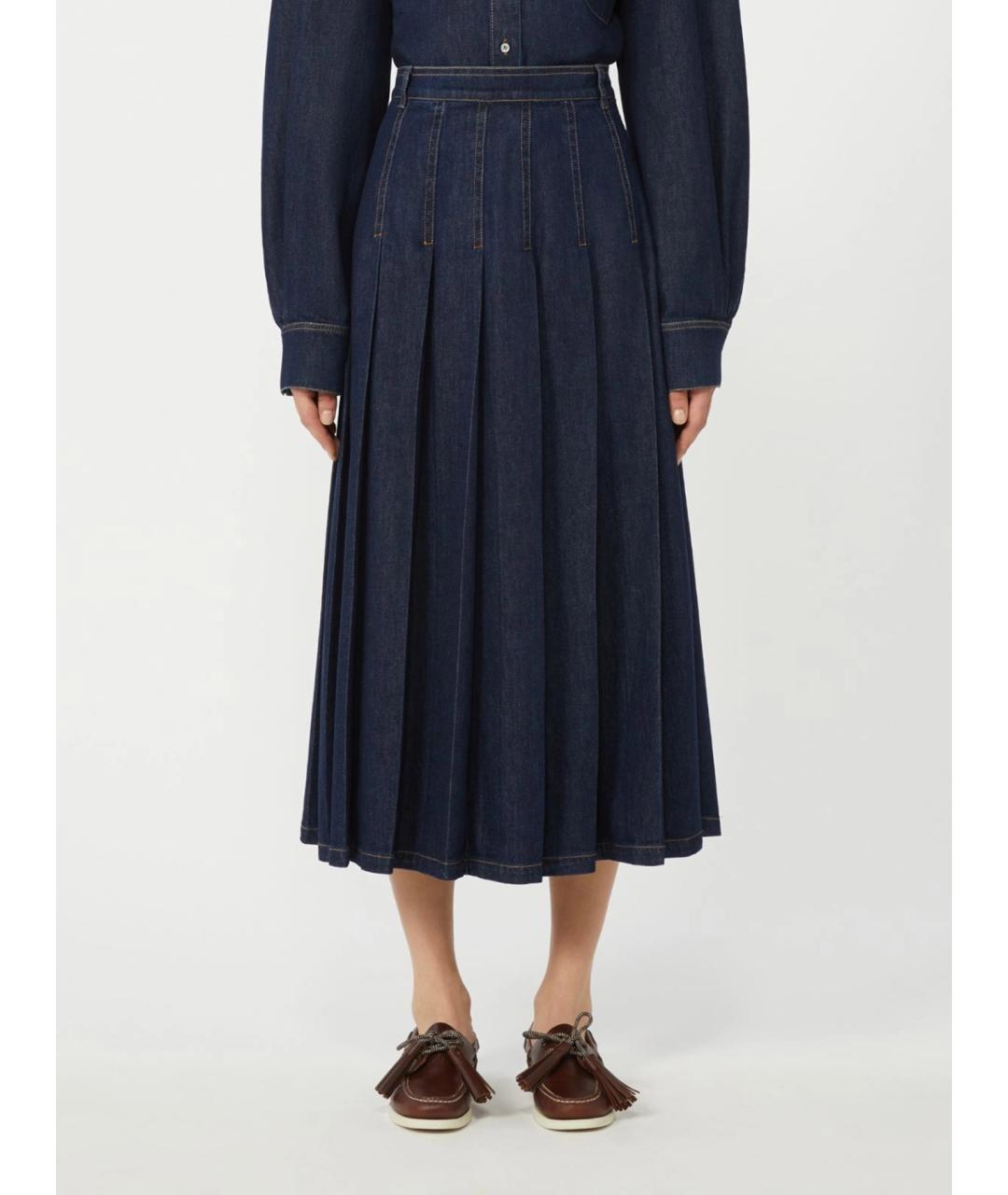 WEEKEND MAX MARA Темно-синяя хлопковая юбка миди, фото 3