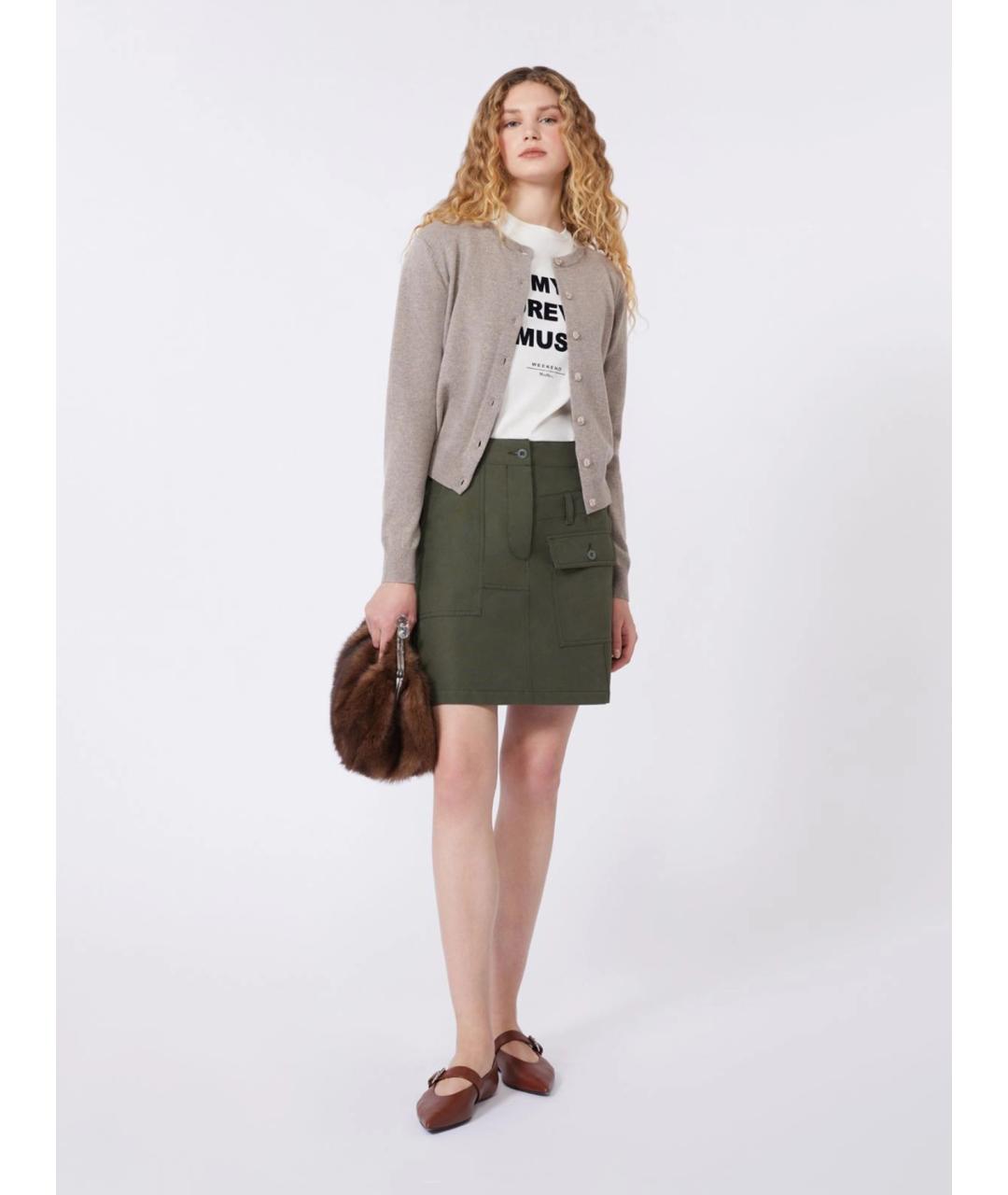 WEEKEND MAX MARA Зеленая хлопковая юбка мини, фото 2