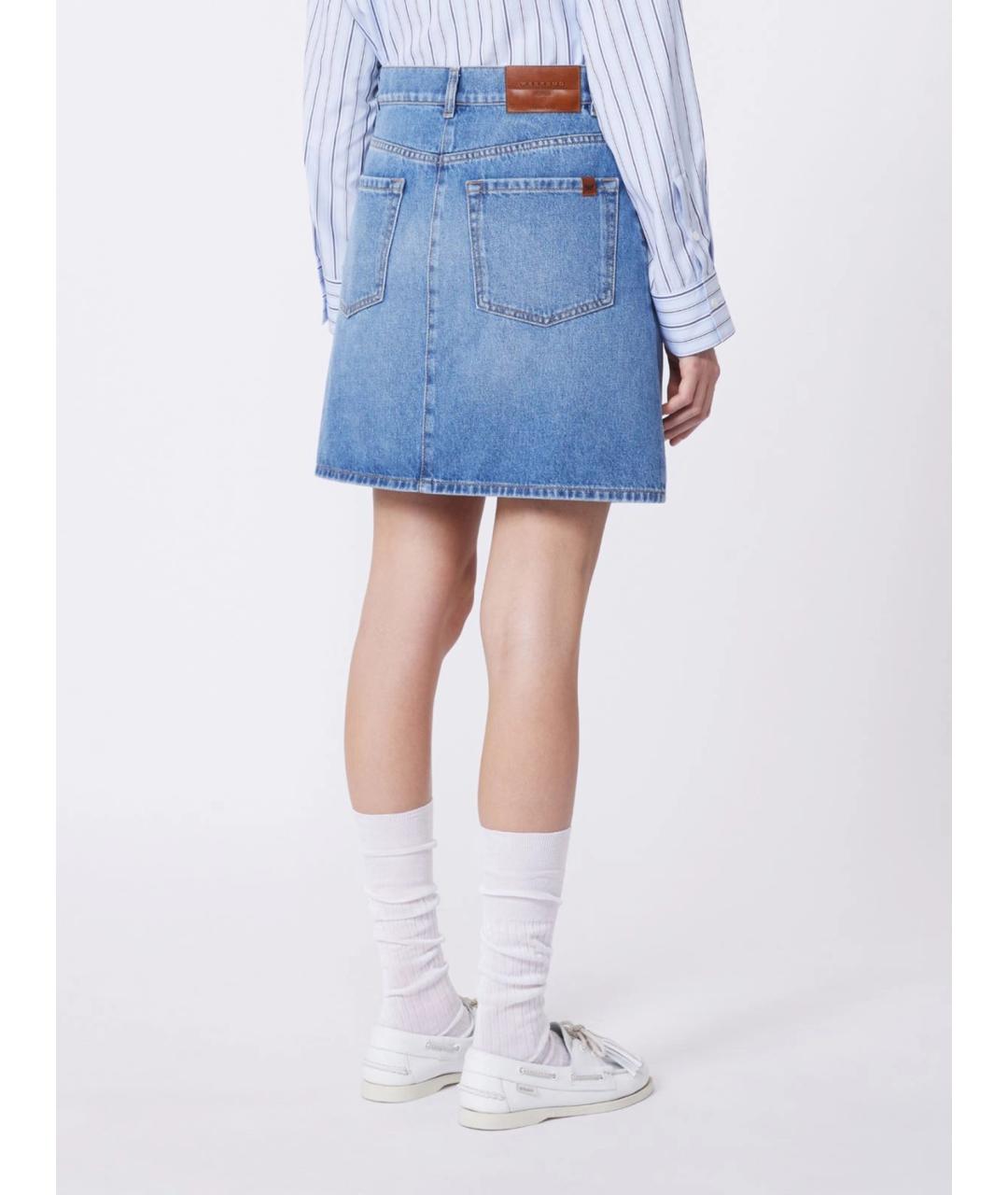 WEEKEND MAX MARA Голубая хлопковая юбка мини, фото 4