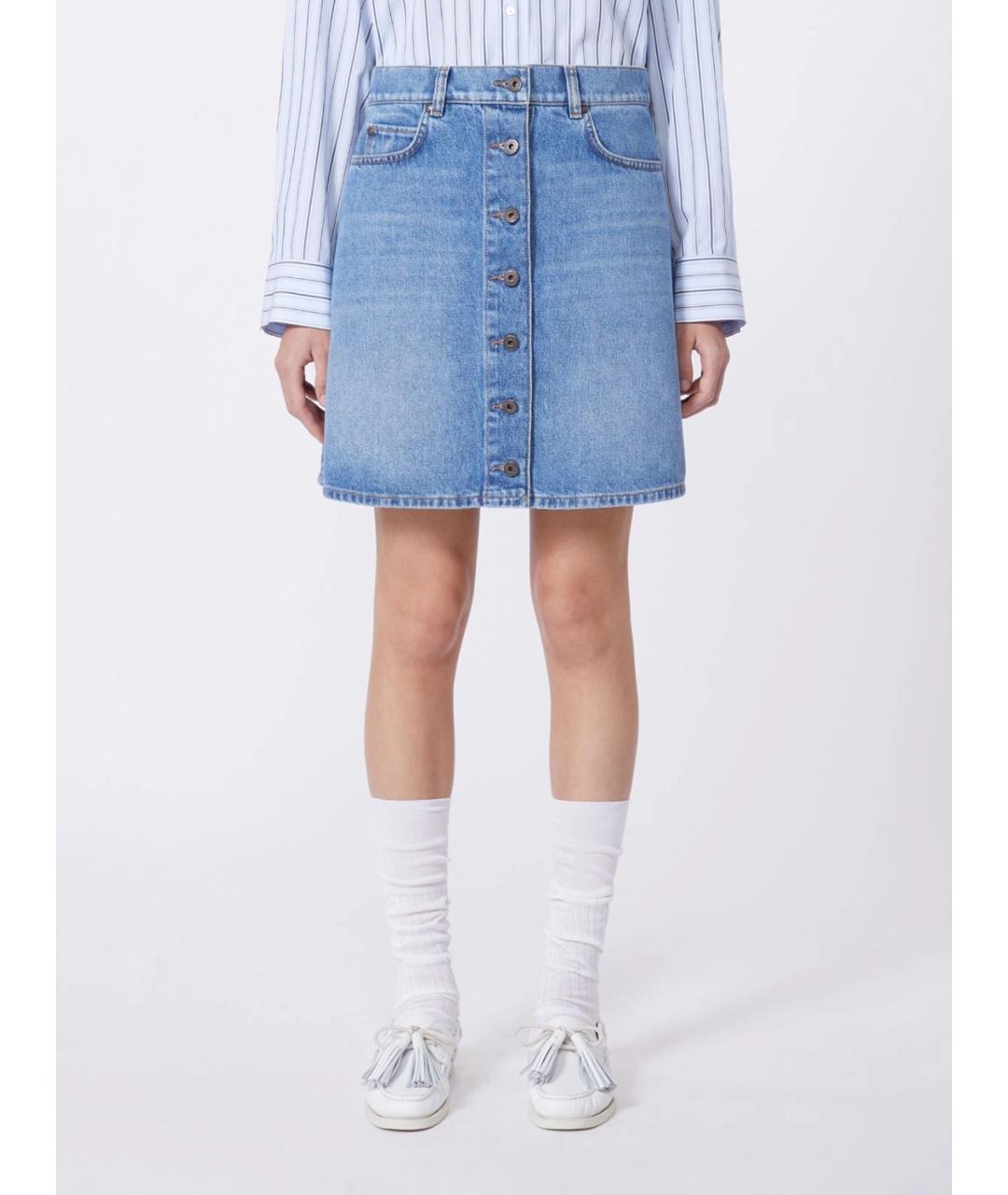 WEEKEND MAX MARA Голубая хлопковая юбка мини, фото 3