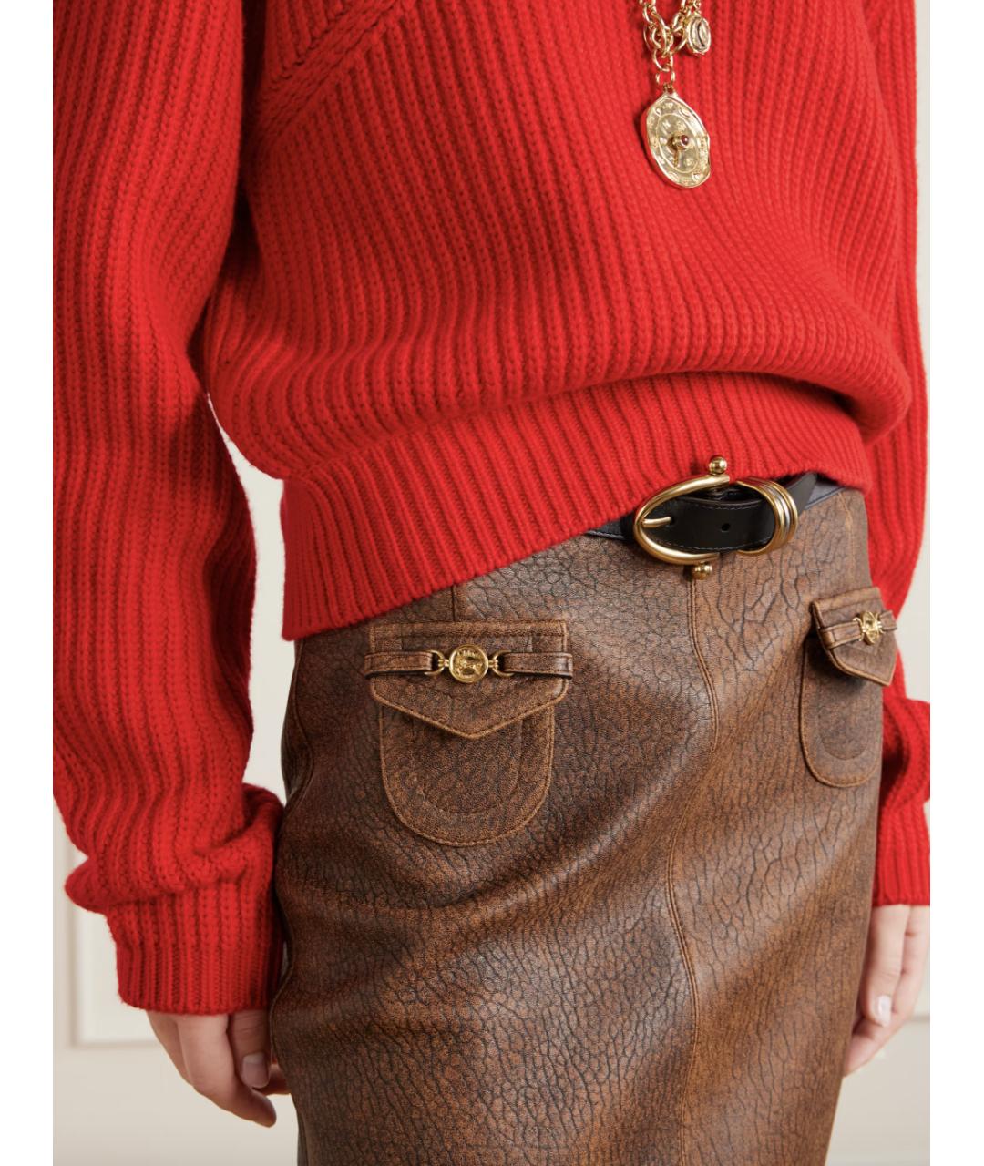 CHLOE Коричневая кожаная юбка миди, фото 7