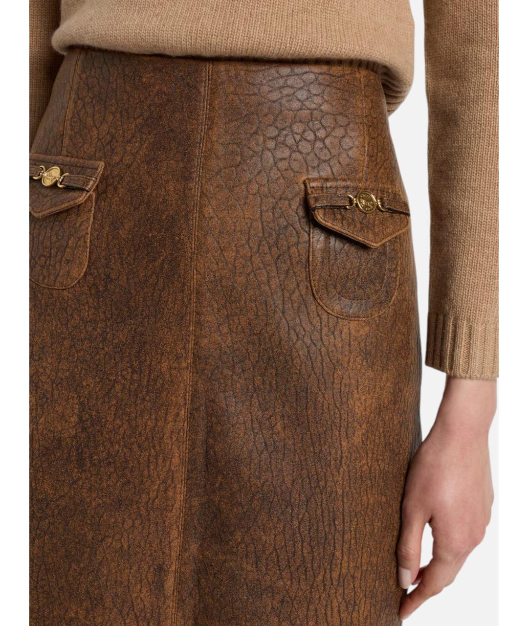 CHLOE Коричневая кожаная юбка миди, фото 3