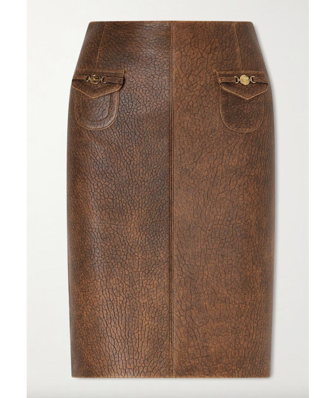CHLOE Коричневая кожаная юбка миди, фото 8