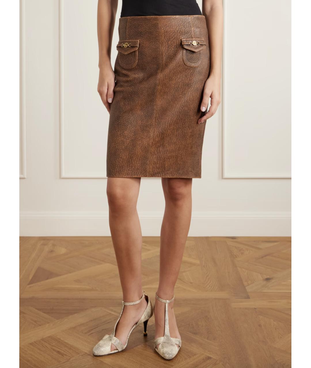 CHLOE Коричневая кожаная юбка миди, фото 5