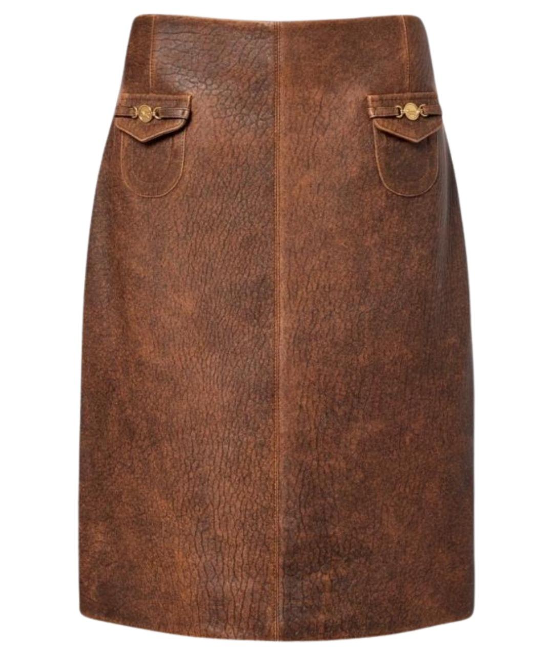 CHLOE Коричневая кожаная юбка миди, фото 1