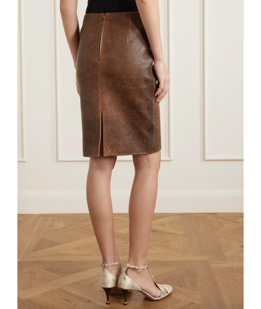 CHLOE Коричневая кожаная юбка миди, фото 6