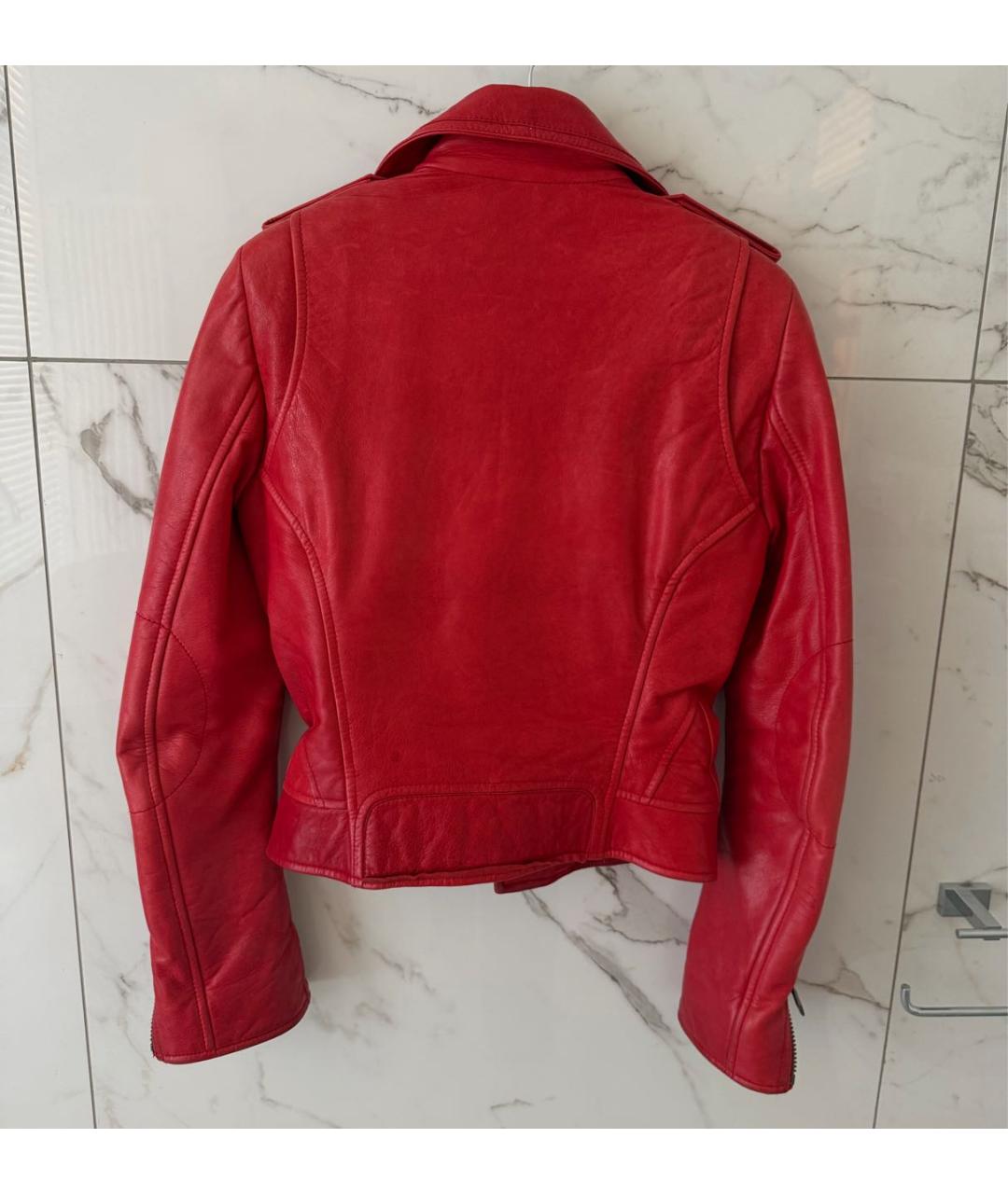 BALENCIAGA Бордовая кожаная куртка, фото 2