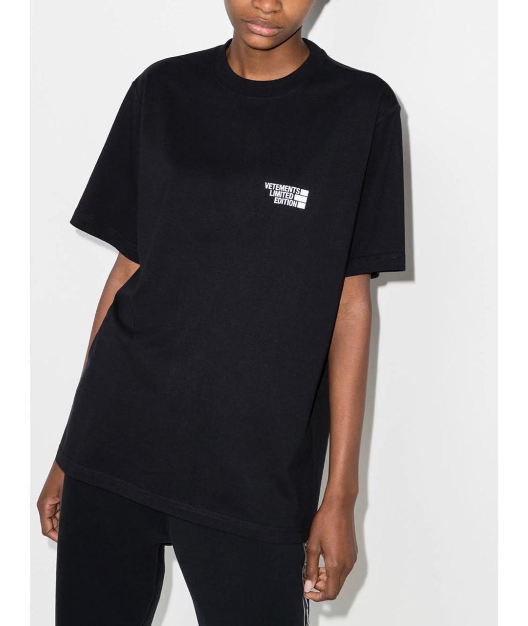 VETEMENTS Черная хлопковая футболка, фото 3