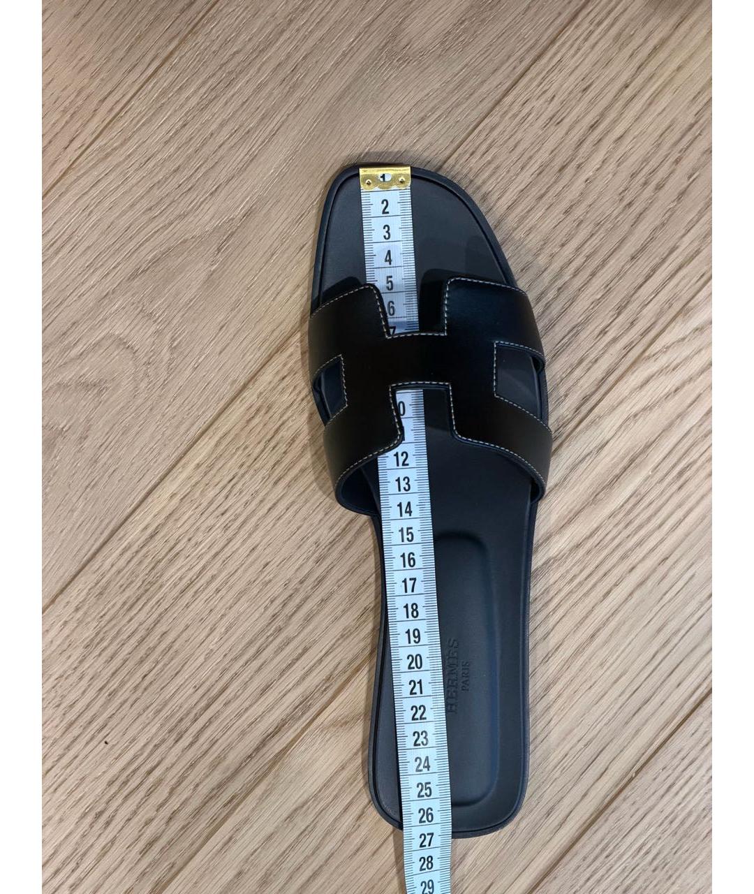 HERMES Черные кожаные шлепанцы, фото 2