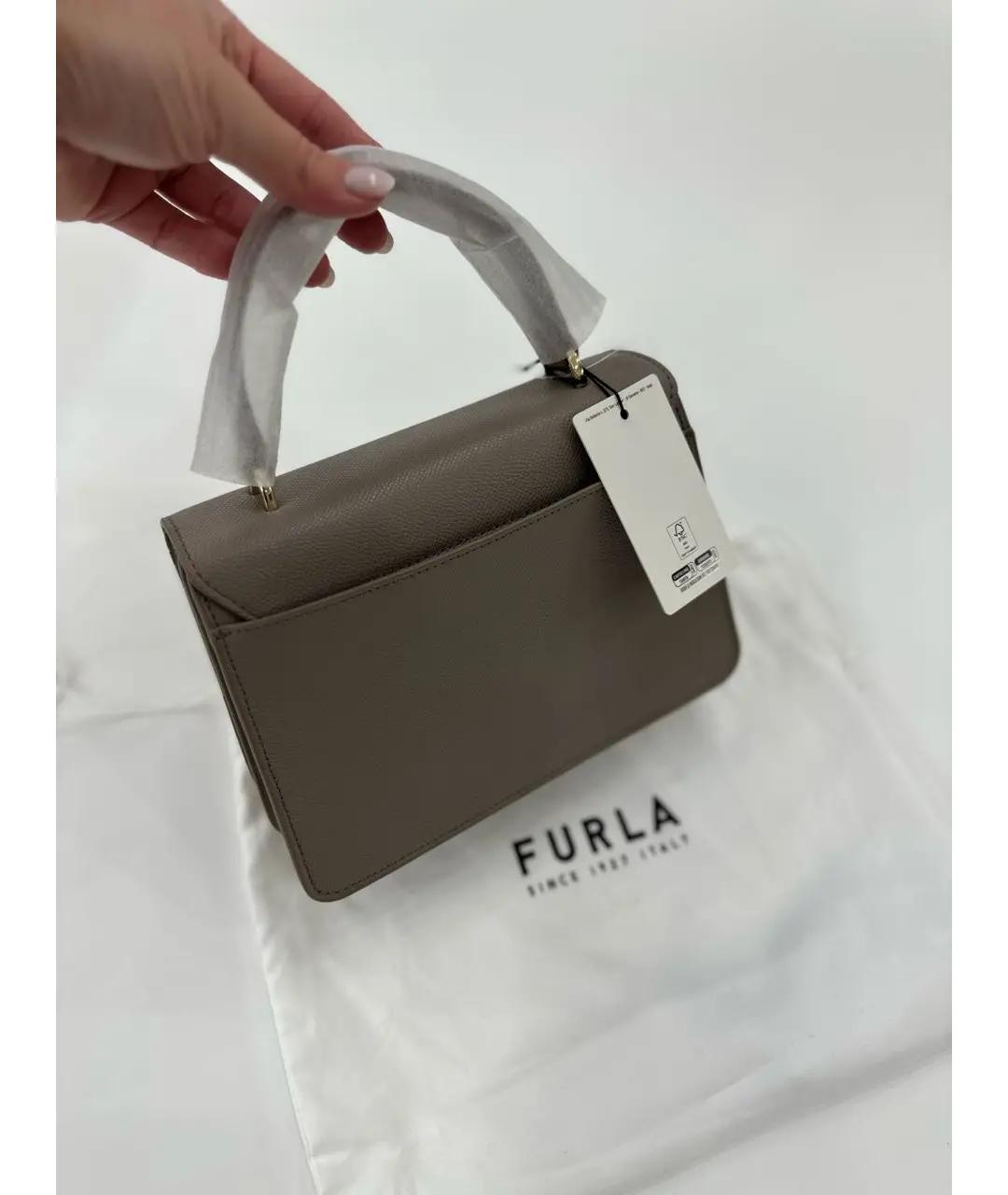 FURLA Бежевая кожаная сумка с короткими ручками, фото 3