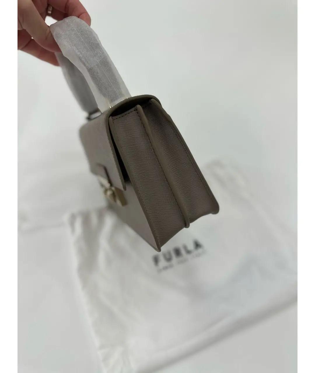FURLA Бежевая кожаная сумка с короткими ручками, фото 5