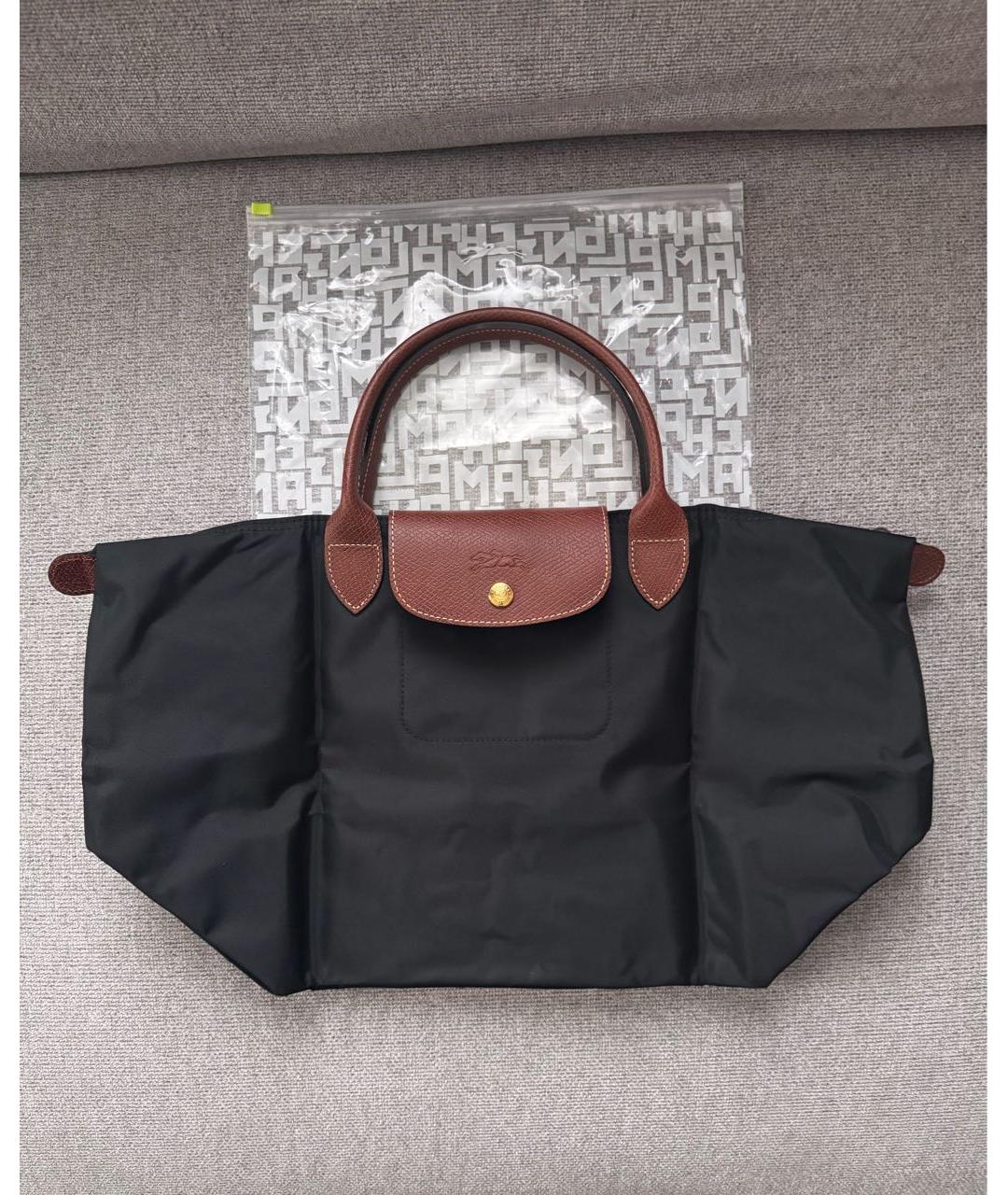 LONGCHAMP Черная тканевая сумка с короткими ручками, фото 5