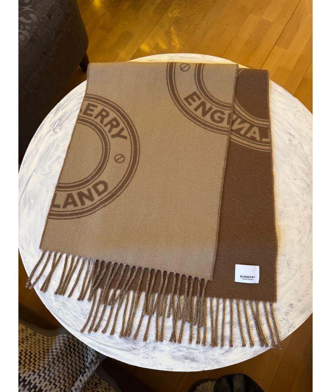 BURBERRY Бежевый шерстяной шарф, фото 2
