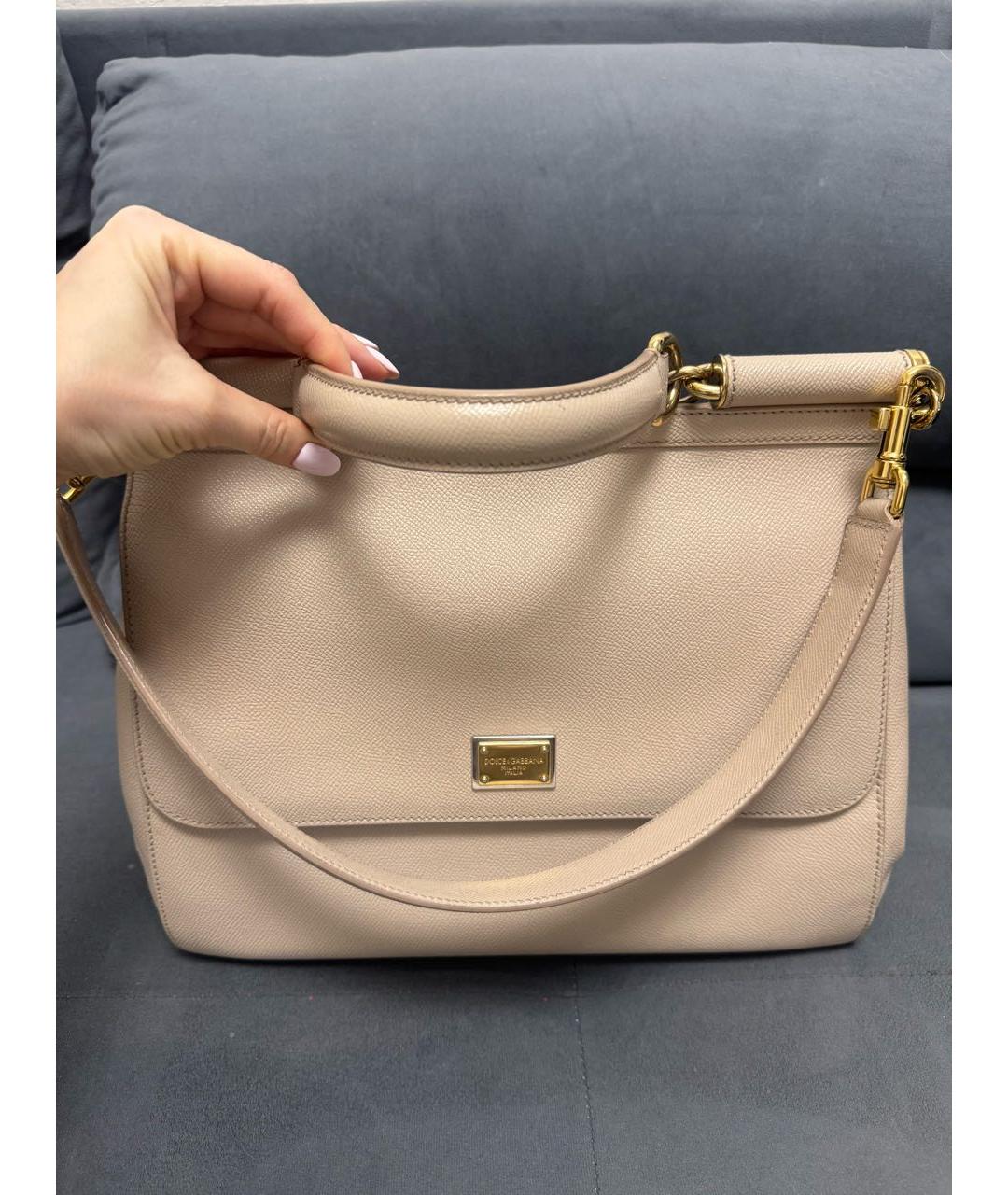 DOLCE&GABBANA Бежевая кожаная сумка через плечо, фото 7