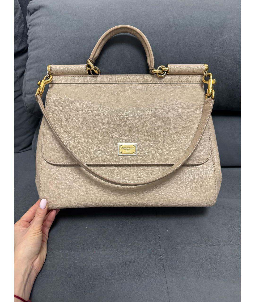 DOLCE&GABBANA Бежевая кожаная сумка через плечо, фото 8