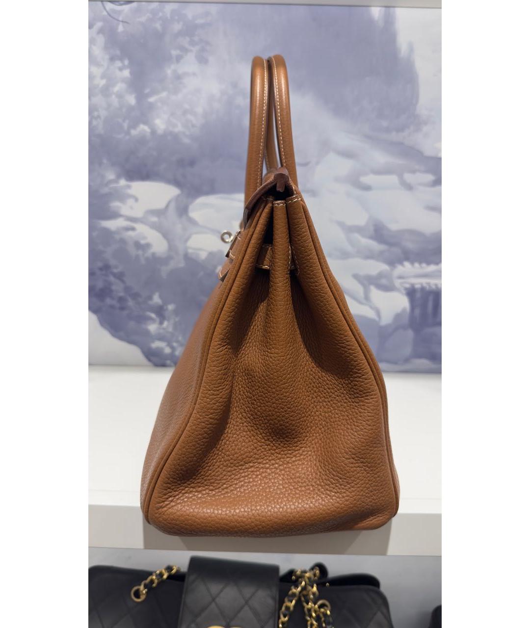 HERMES Коричневая кожаная сумка с короткими ручками, фото 6