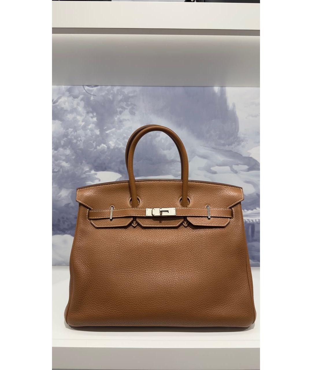 HERMES Коричневая кожаная сумка с короткими ручками, фото 8