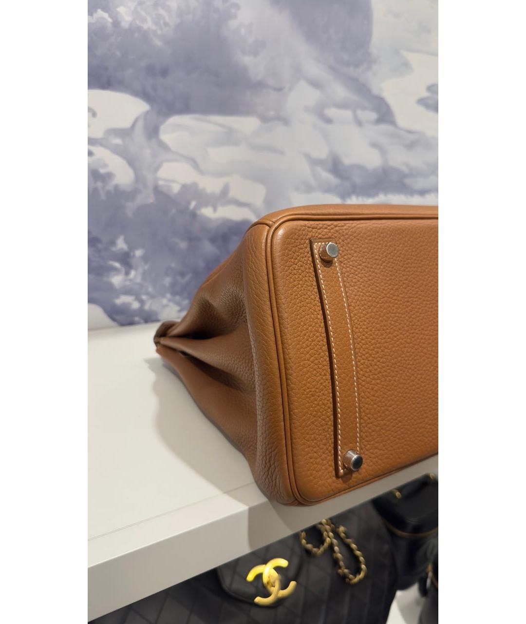 HERMES Коричневая кожаная сумка с короткими ручками, фото 5