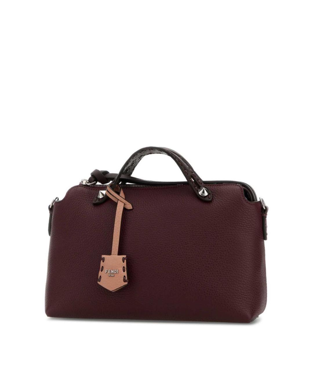 FENDI Бордовая кожаная сумка с короткими ручками, фото 3