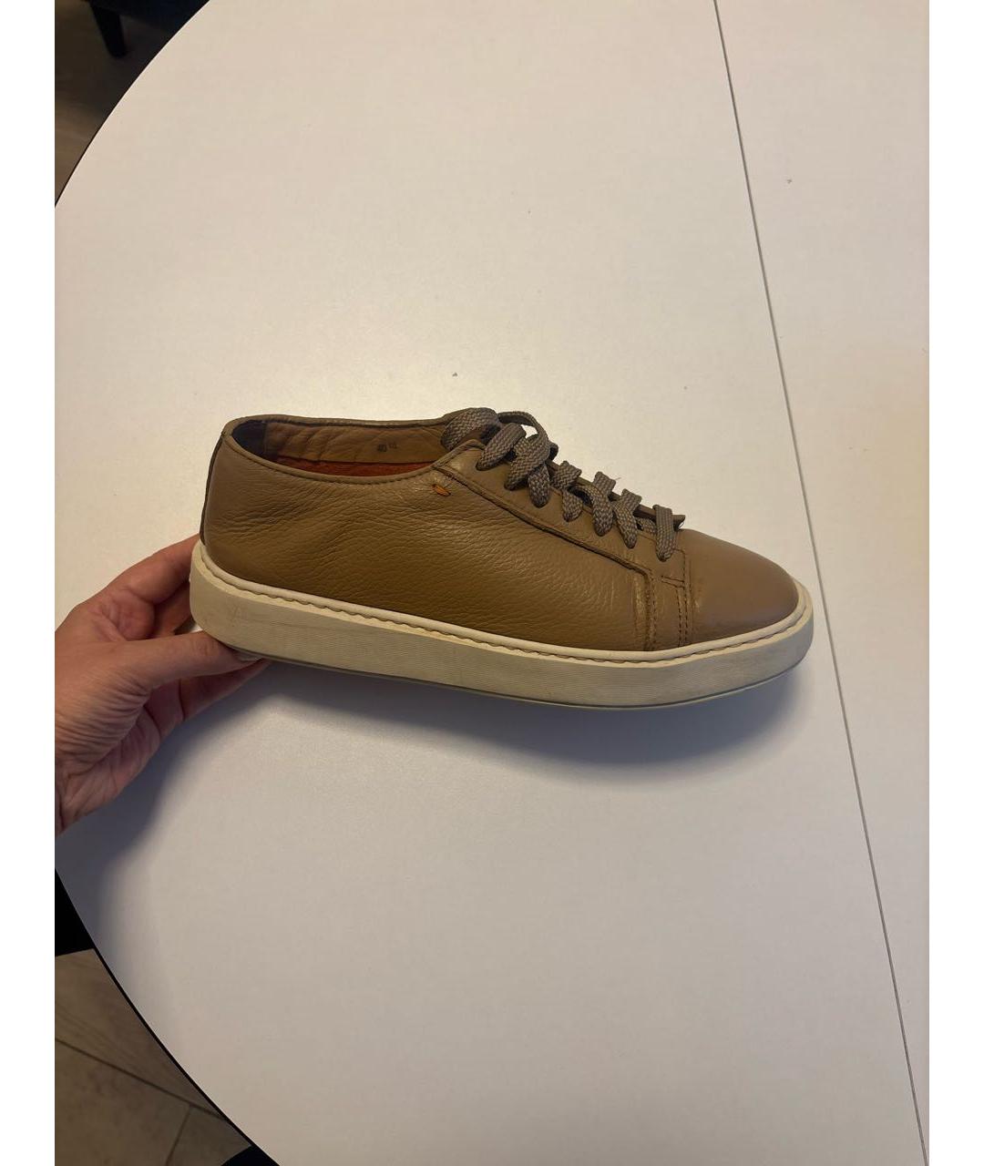 SANTONI Бежевые кожаные кеды, фото 7