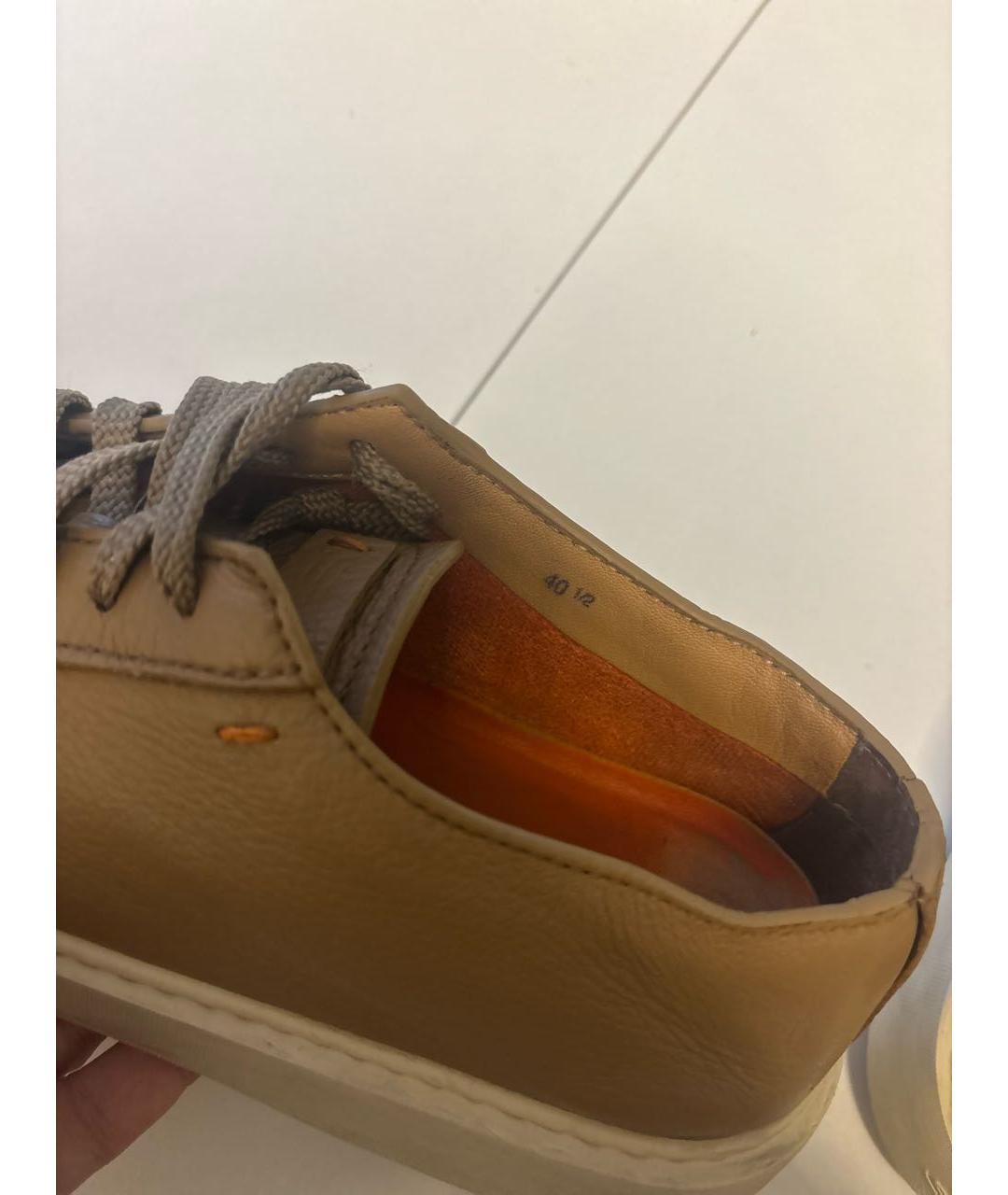 SANTONI Бежевые кожаные кеды, фото 6