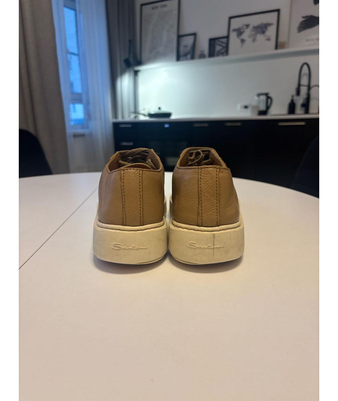SANTONI Бежевые кожаные кеды, фото 4