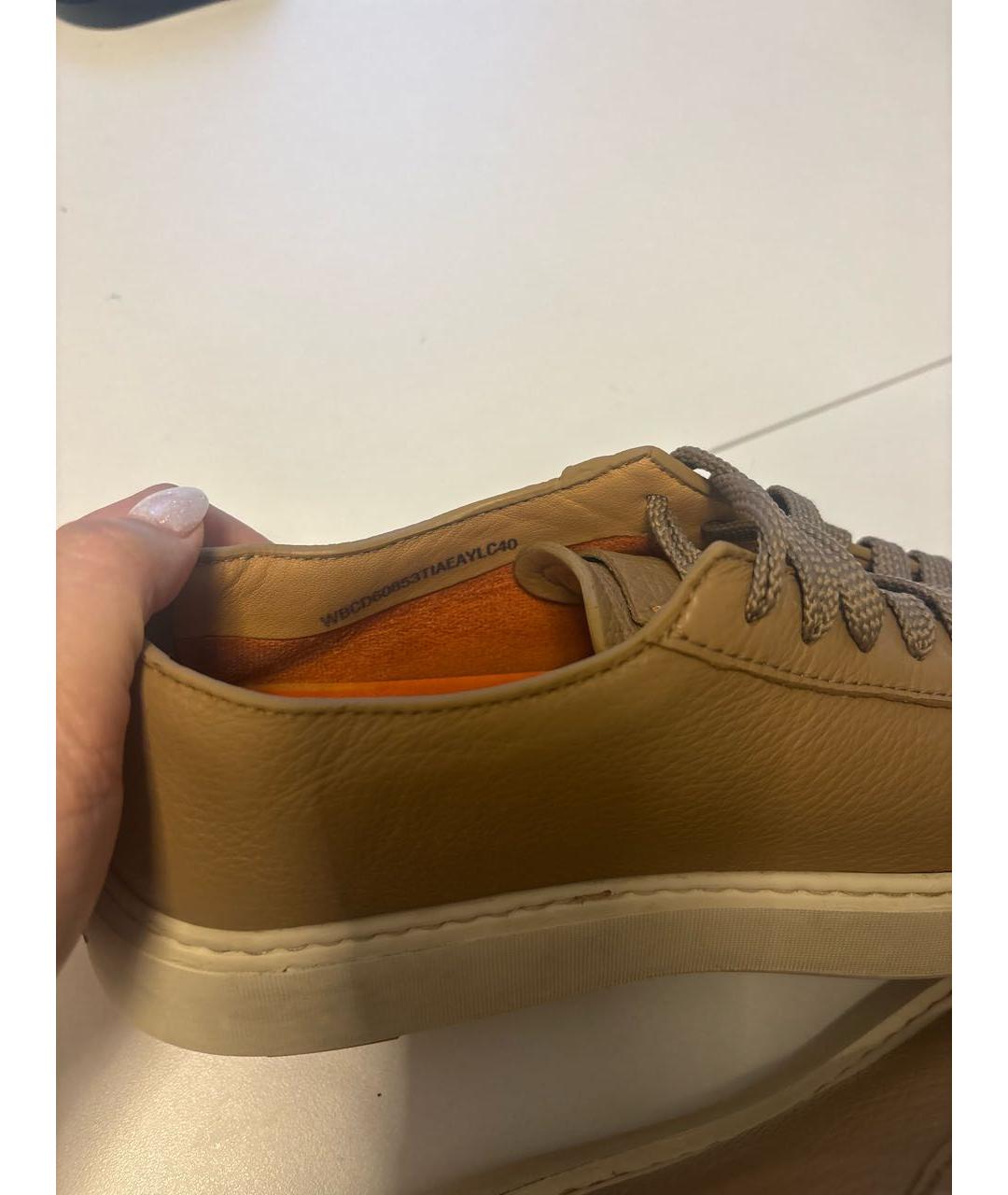 SANTONI Бежевые кожаные кеды, фото 5