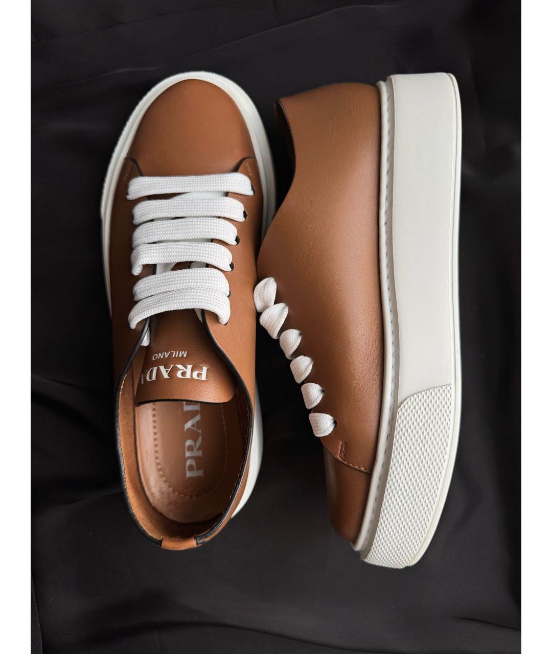 PRADA Коричневые кожаные кеды, фото 3