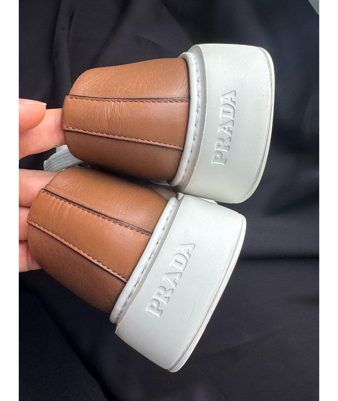 PRADA Коричневые кожаные кеды, фото 4