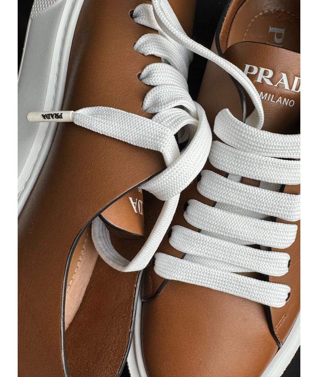 PRADA Коричневые кожаные кеды, фото 8
