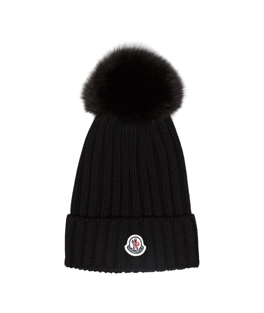 MONCLER Черная шерстяная шапка, фото 1