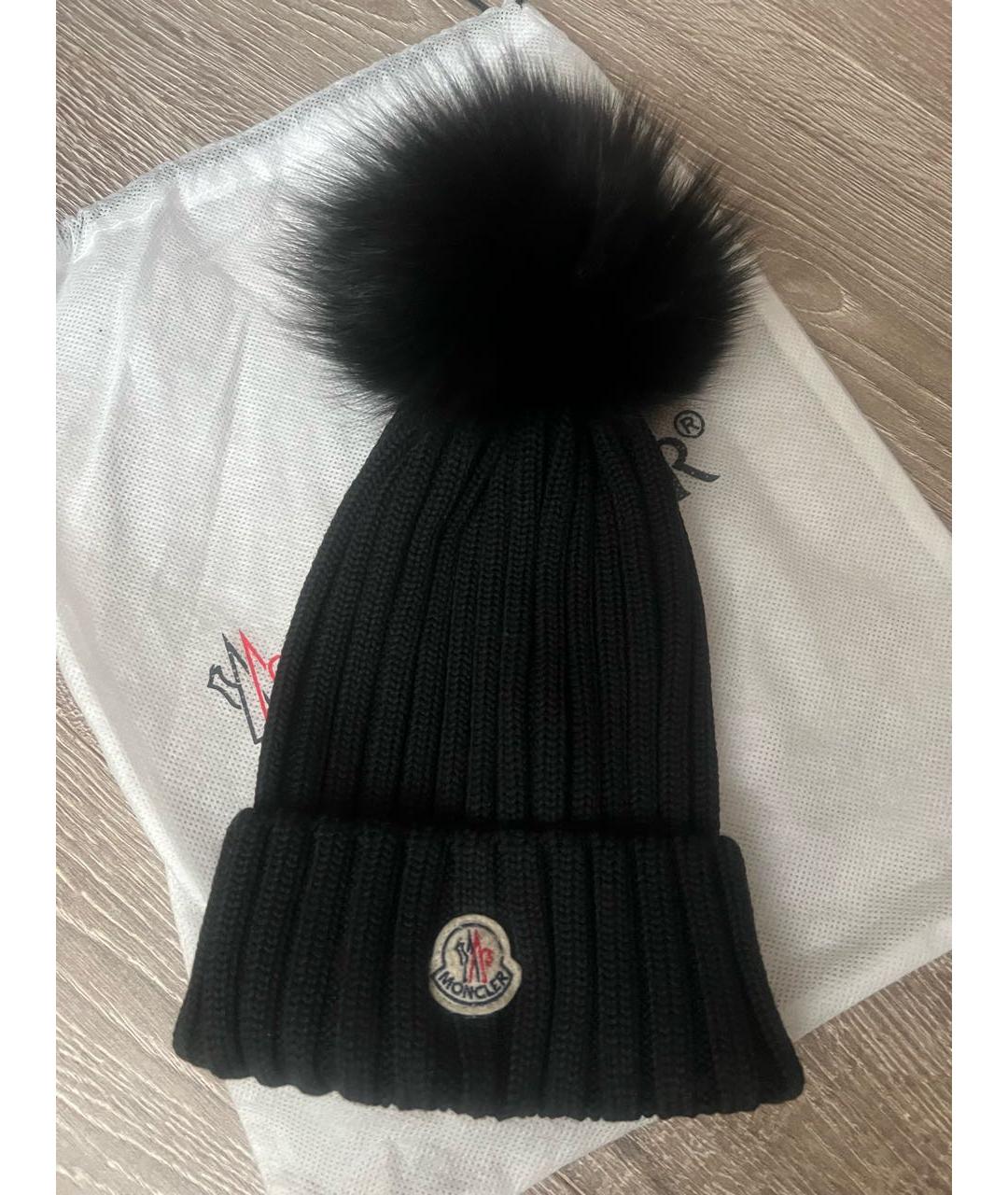 MONCLER Черная шерстяная шапка, фото 4