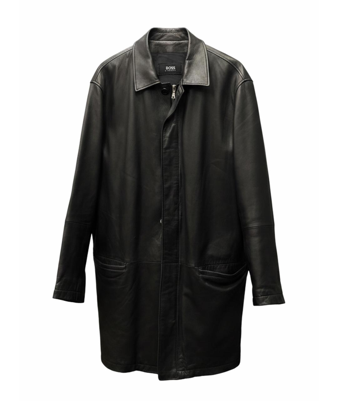 HUGO BOSS Черное кожаное пальто, фото 1