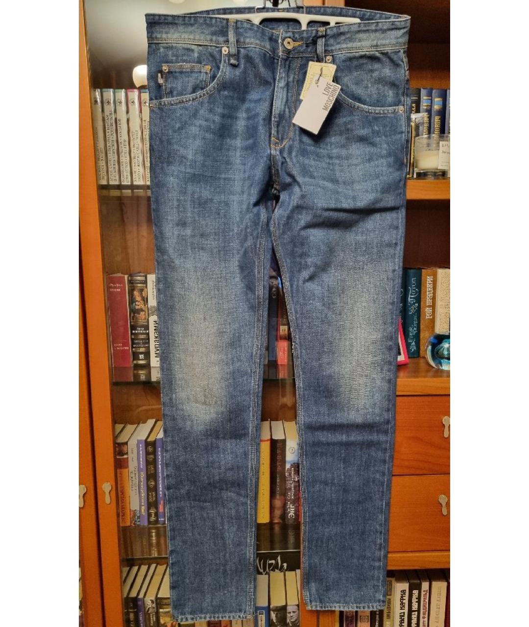 LOVE MOSCHINO Синие хлопковые прямые джинсы, фото 7