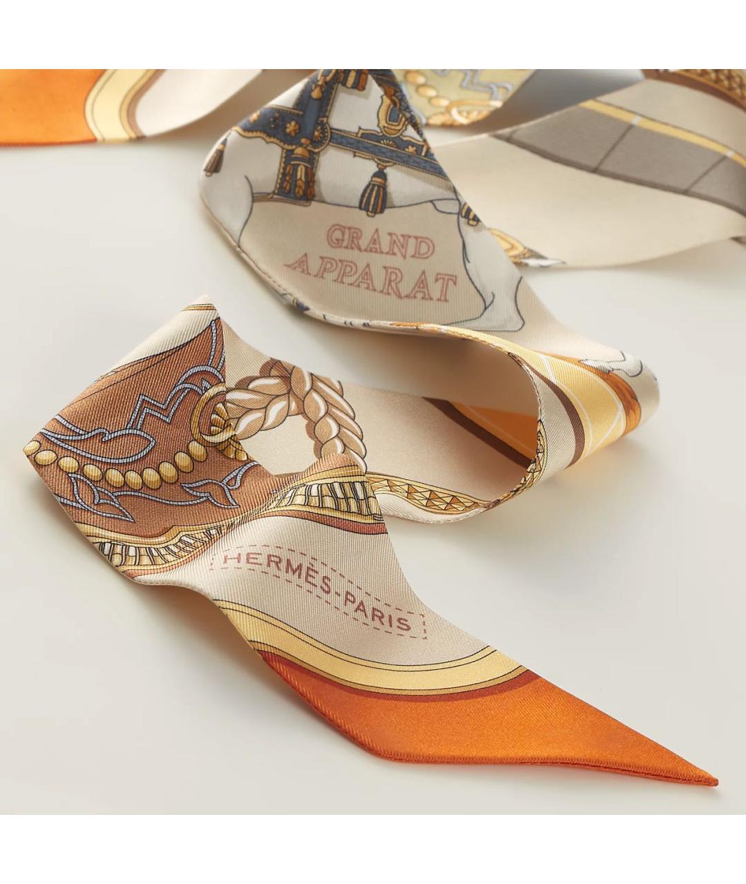 HERMES Бежевый шелковый платок, фото 2