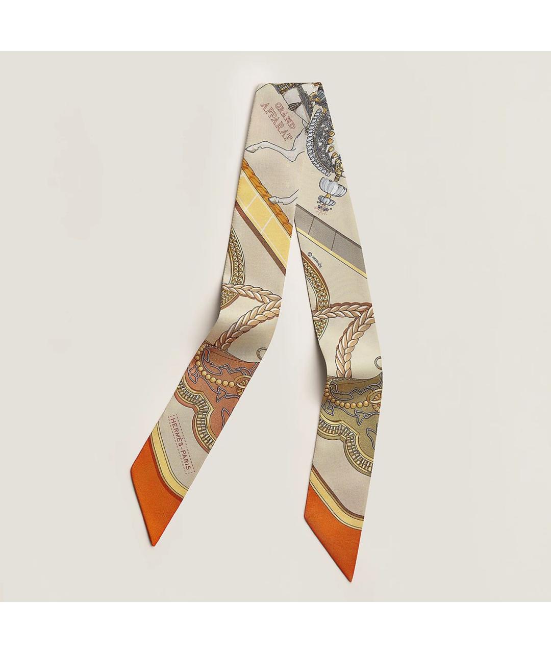 HERMES Бежевый шелковый платок, фото 5