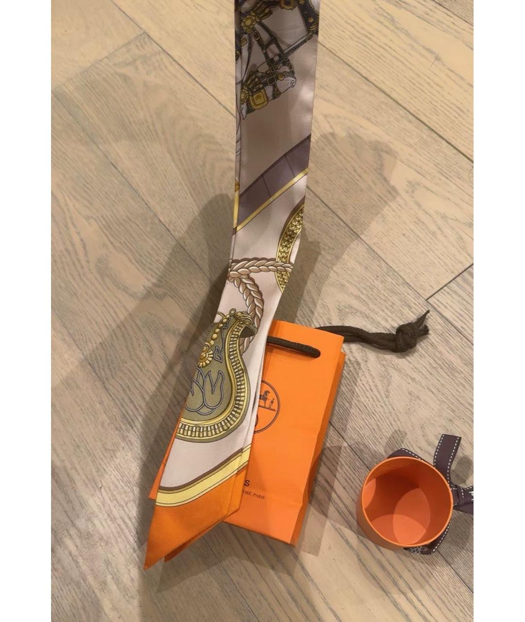 HERMES Бежевый шелковый платок, фото 4